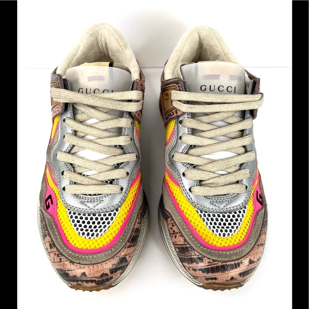 GUCCI Ultrapace Ace Snake Leather Distressed Suede 592348 Women Sneakers 34.5 - Picture 5 of 13
